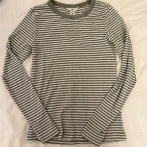 H&M Green and White Striped Long Sleeve Tee